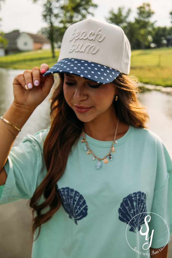 Beach Bum Trucker Hat - Navy Polka Dot
