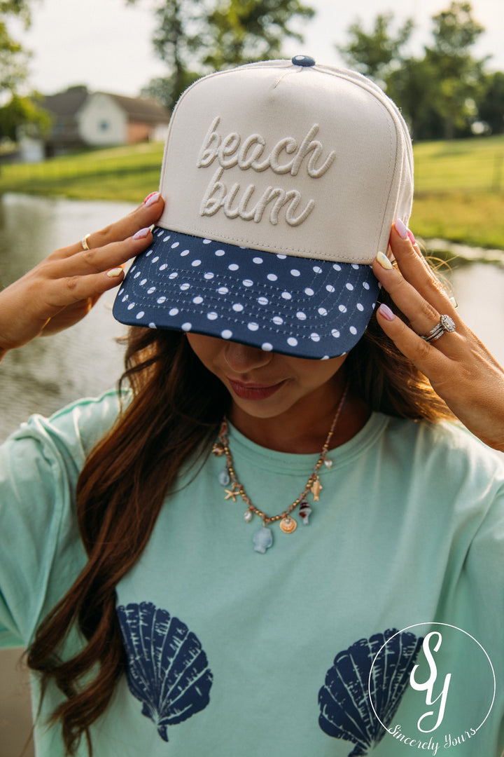 Beach Bum Trucker Hat - Navy Polka Dot