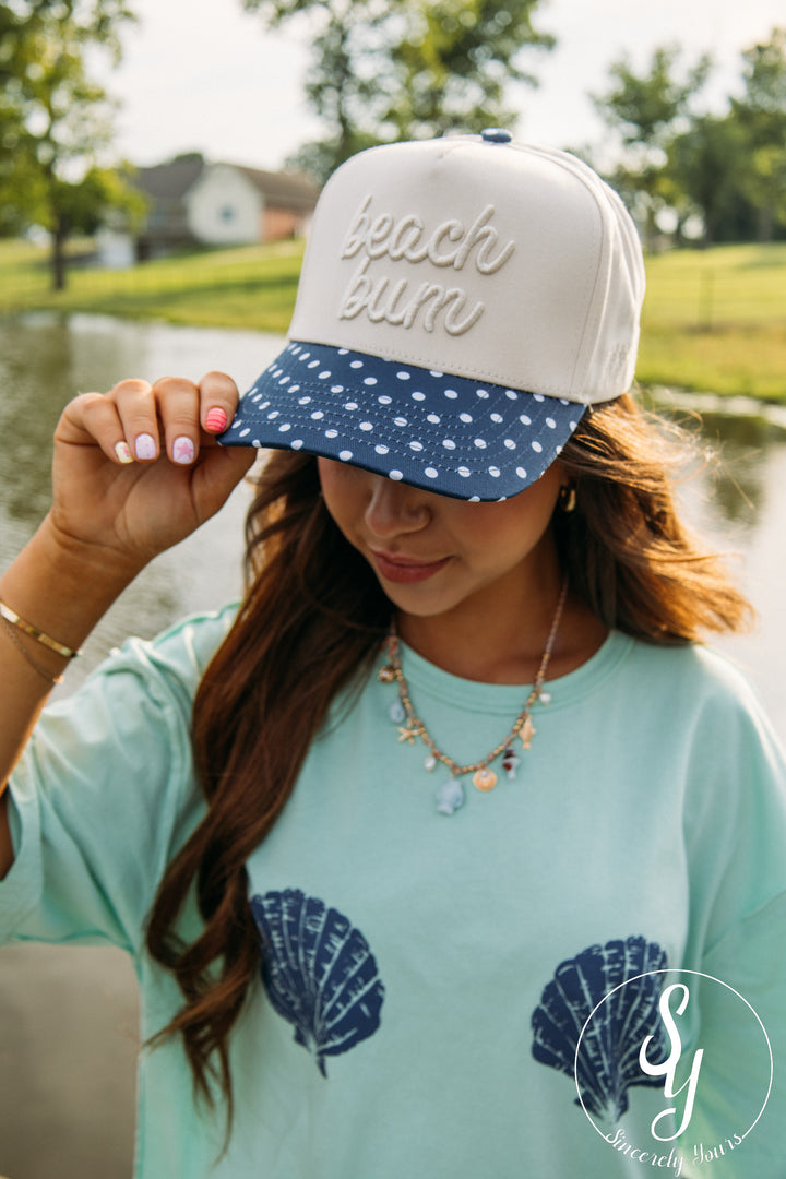 Beach Bum Trucker Hat - Navy Polka Dot