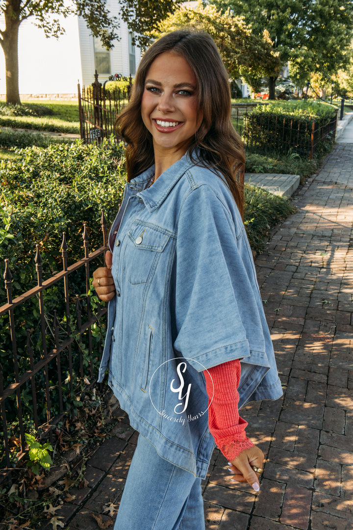 Chic And Cute Jacket - Washed Denim