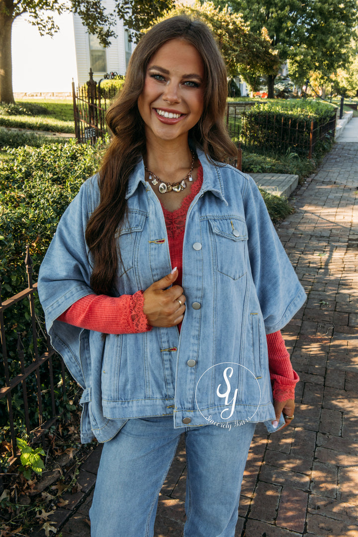 Chic And Cute Jacket - Washed Denim