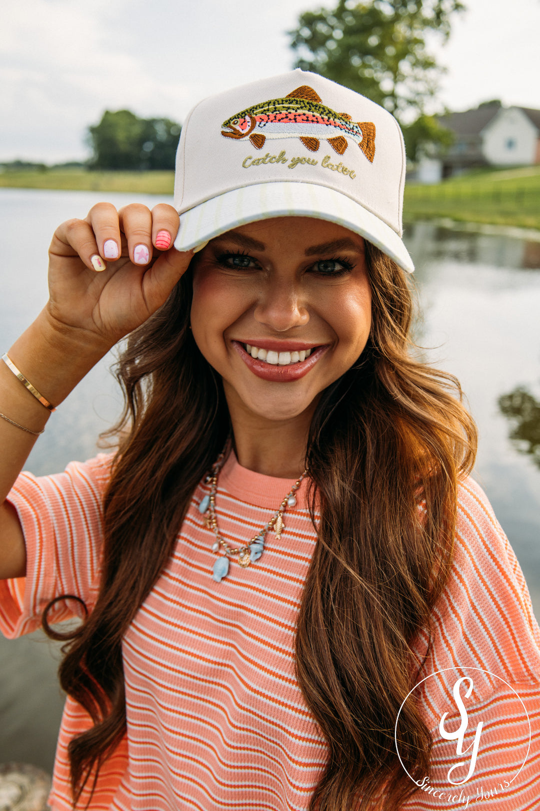 Catch You Later Trucker Hat - Green Stripe