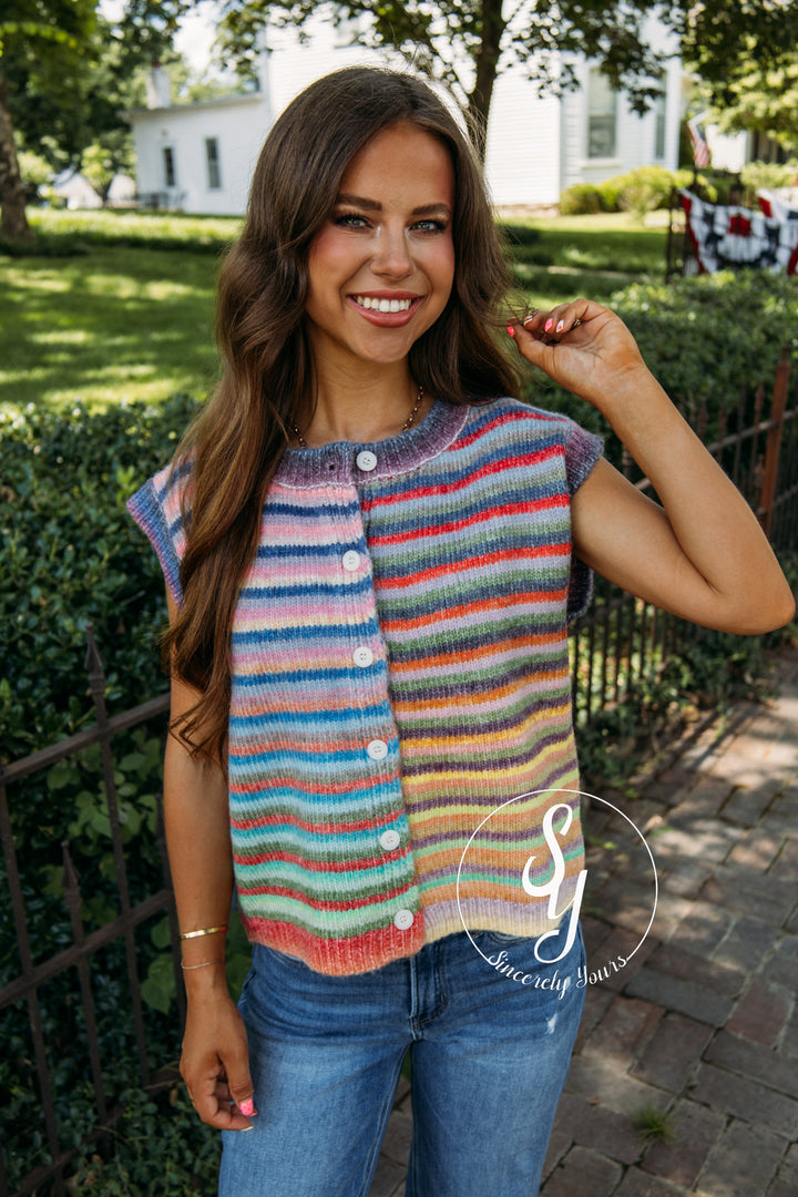 On The Bright Side Sweater - Sky/Purple