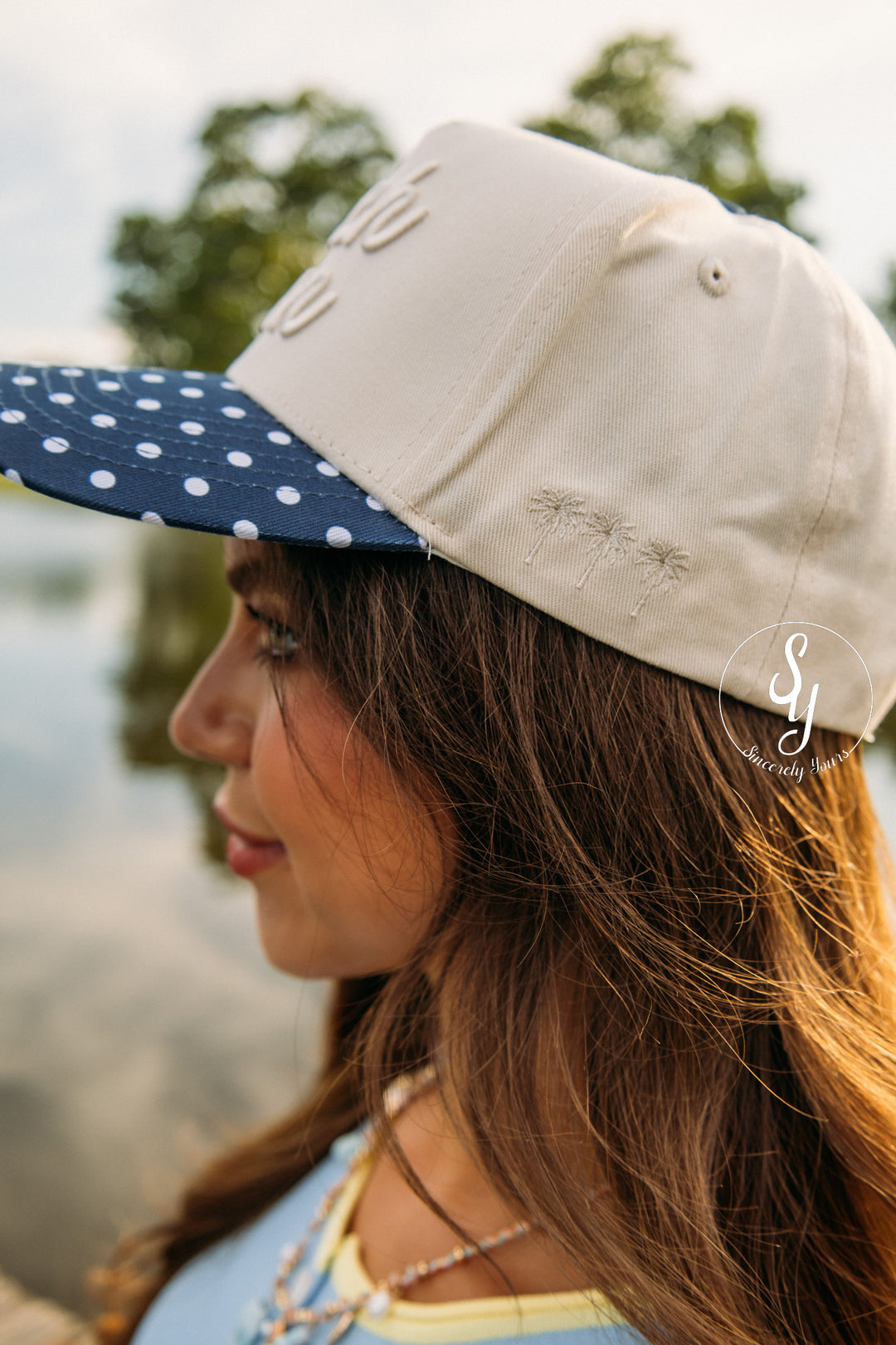 Beach Bum Trucker Hat - Navy Polka Dot