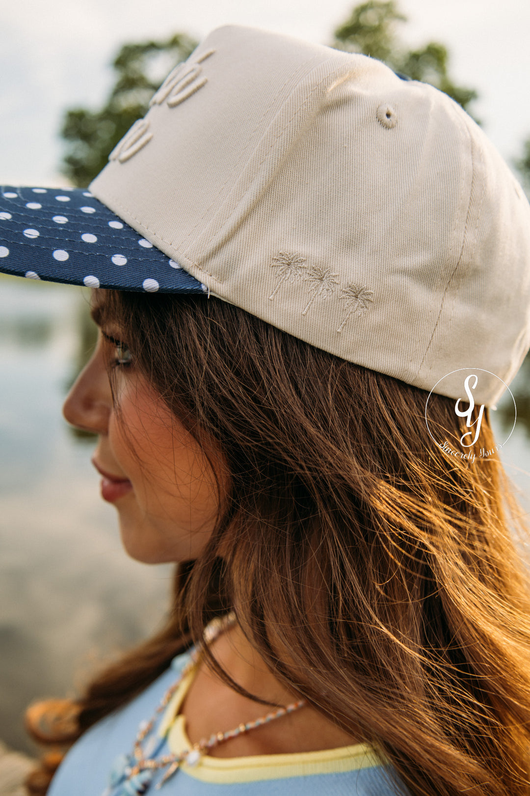 Beach Bum Trucker Hat - Navy Polka Dot