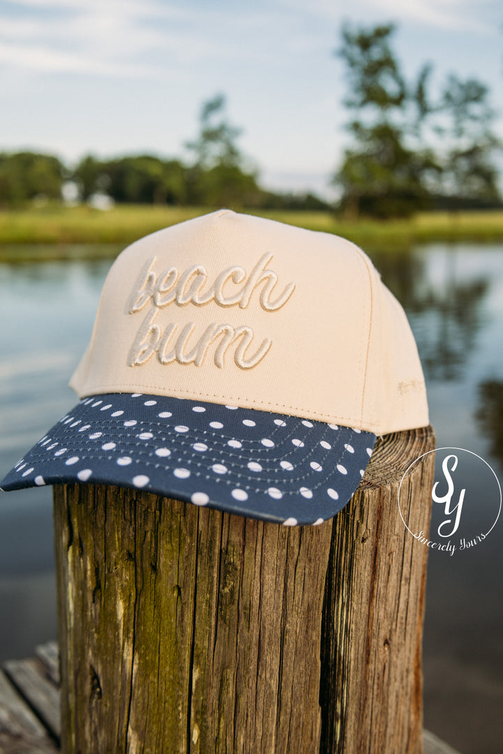 Beach Bum Trucker Hat - Navy Polka Dot