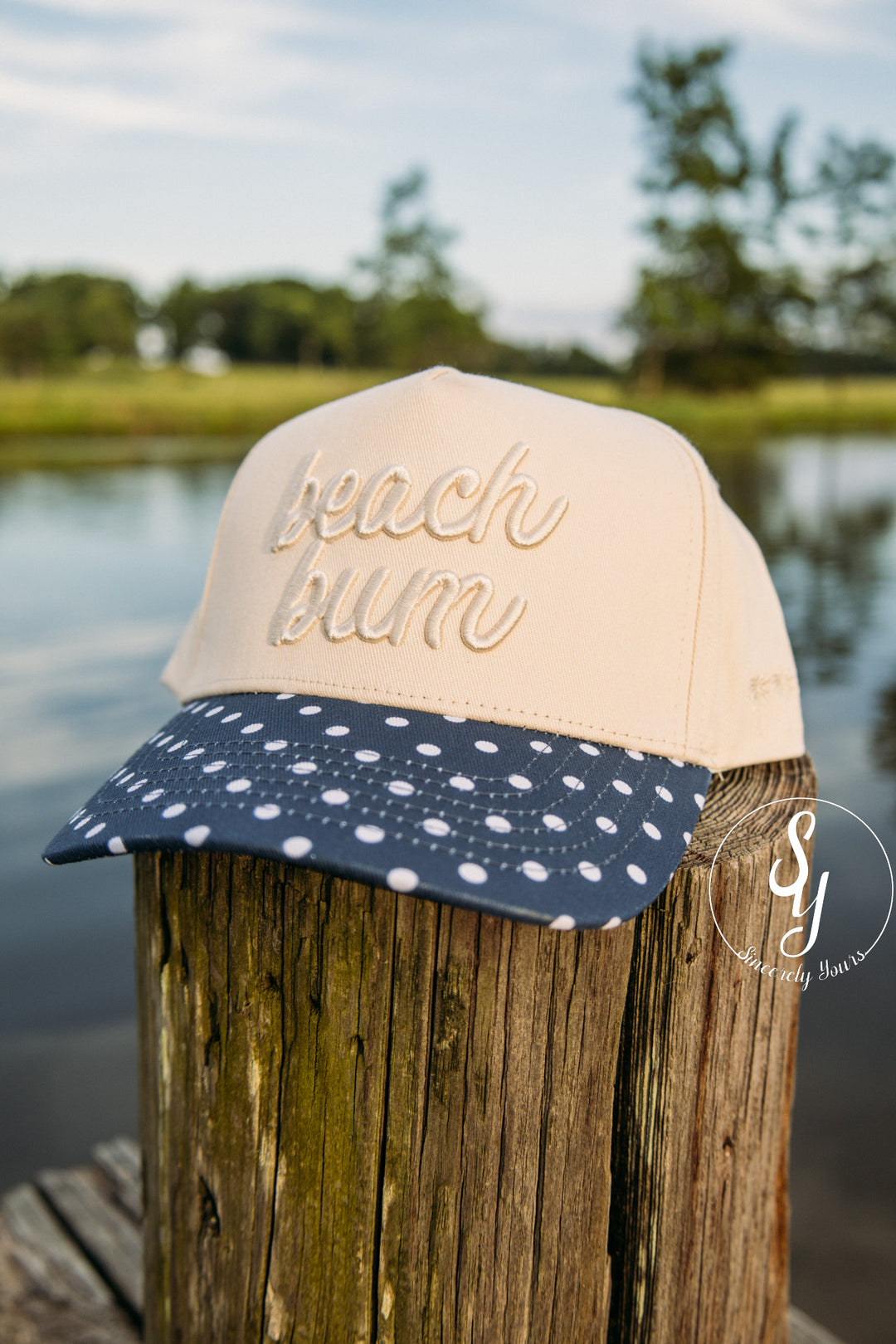Beach Bum Trucker Hat - Navy Polka Dot
