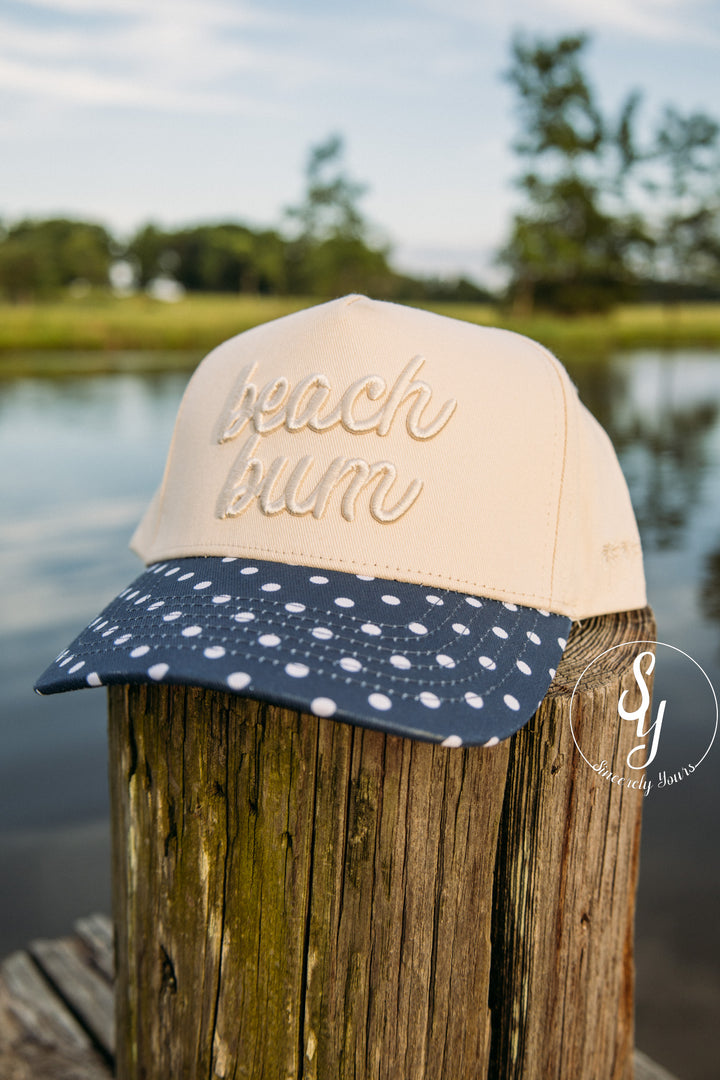 Beach Bum Trucker Hat - Navy Polka Dot