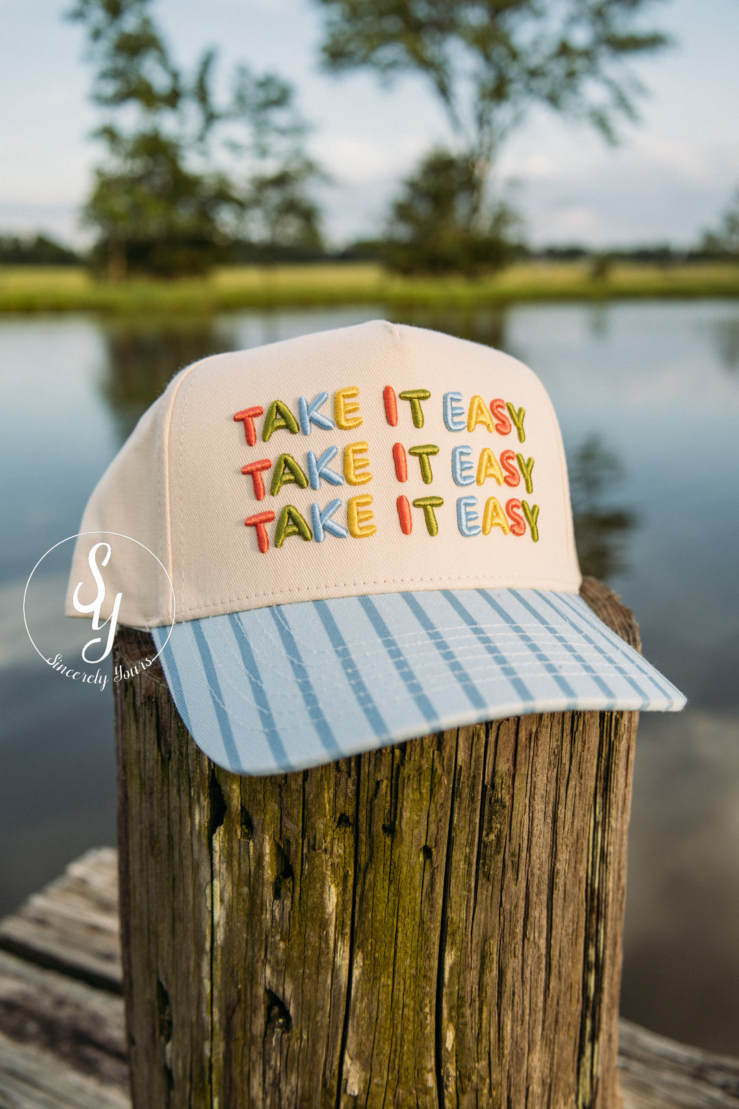 Take It Easy Trucker Hat - Blue Stripe