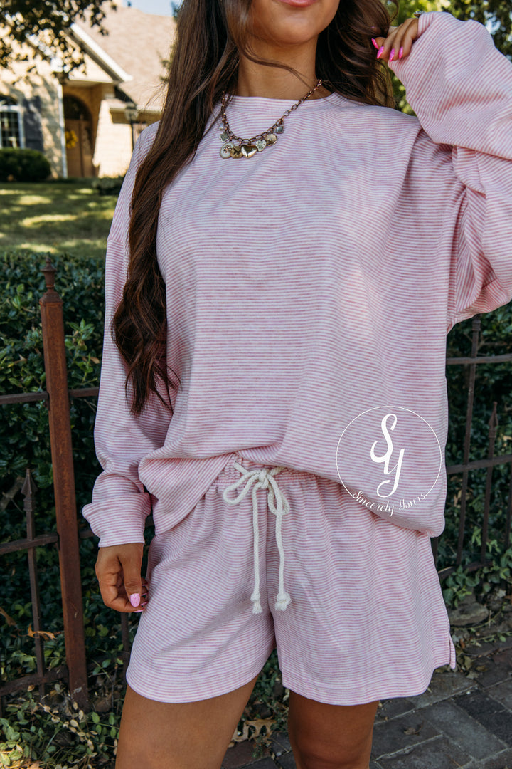 Fall Comfy Striped Set - Pink/White