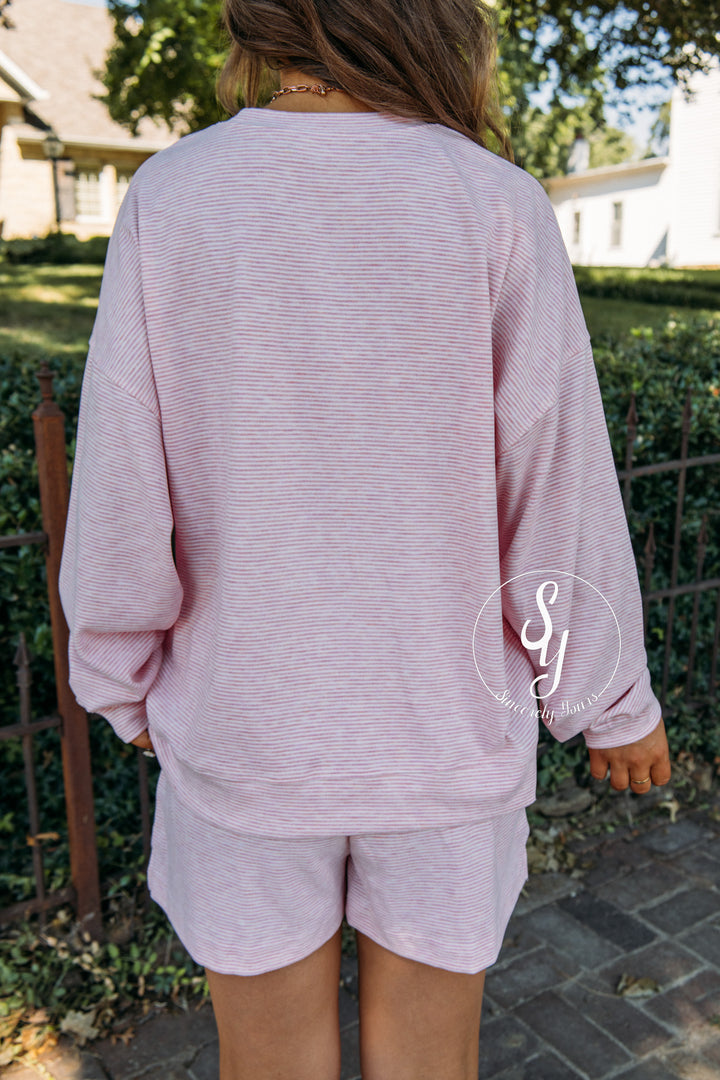Fall Comfy Striped Set - Pink/White