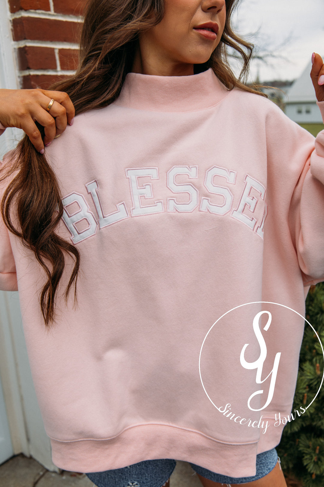 Blessed Mock Neck - Baby Pink