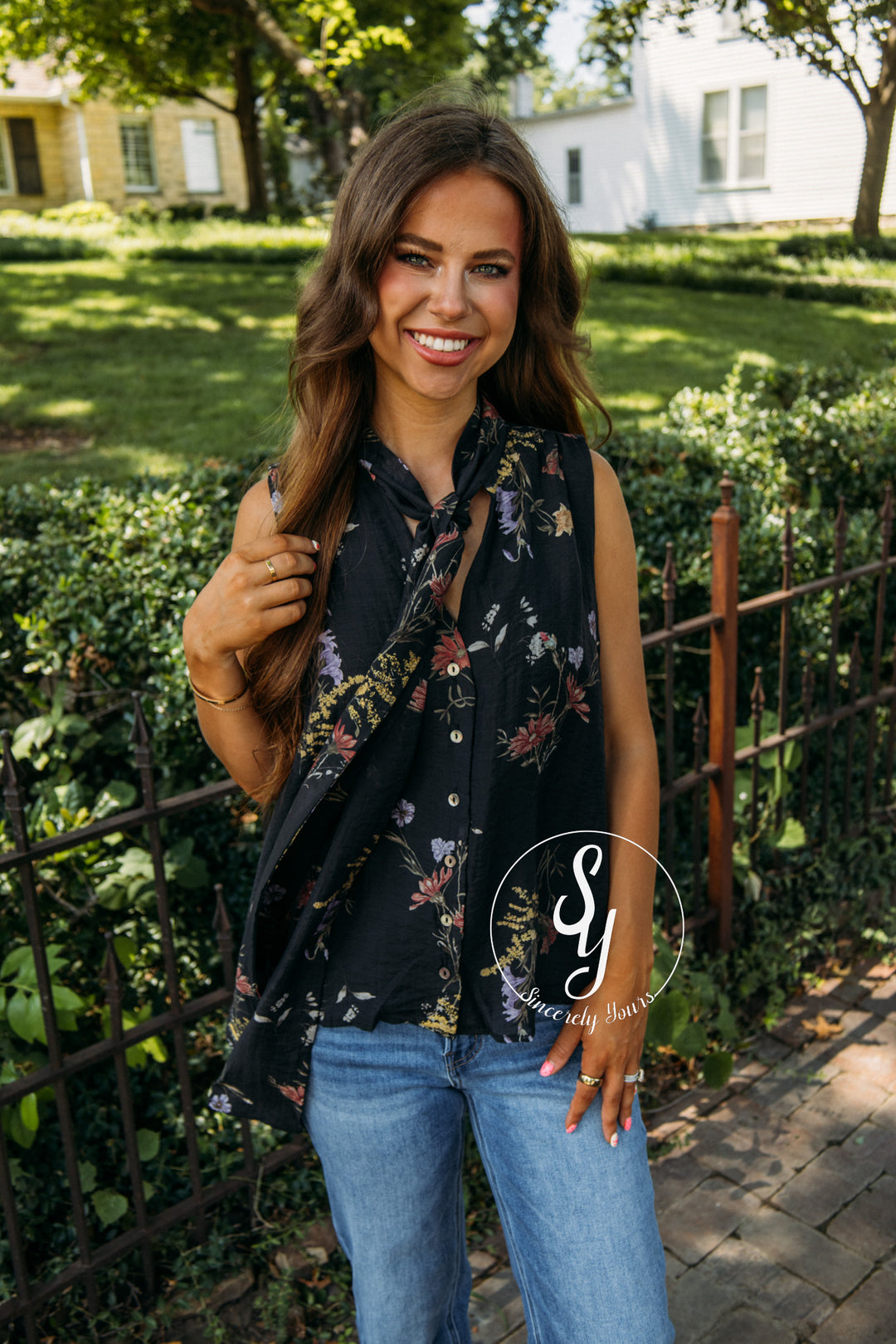 Painted Floral Top - Black