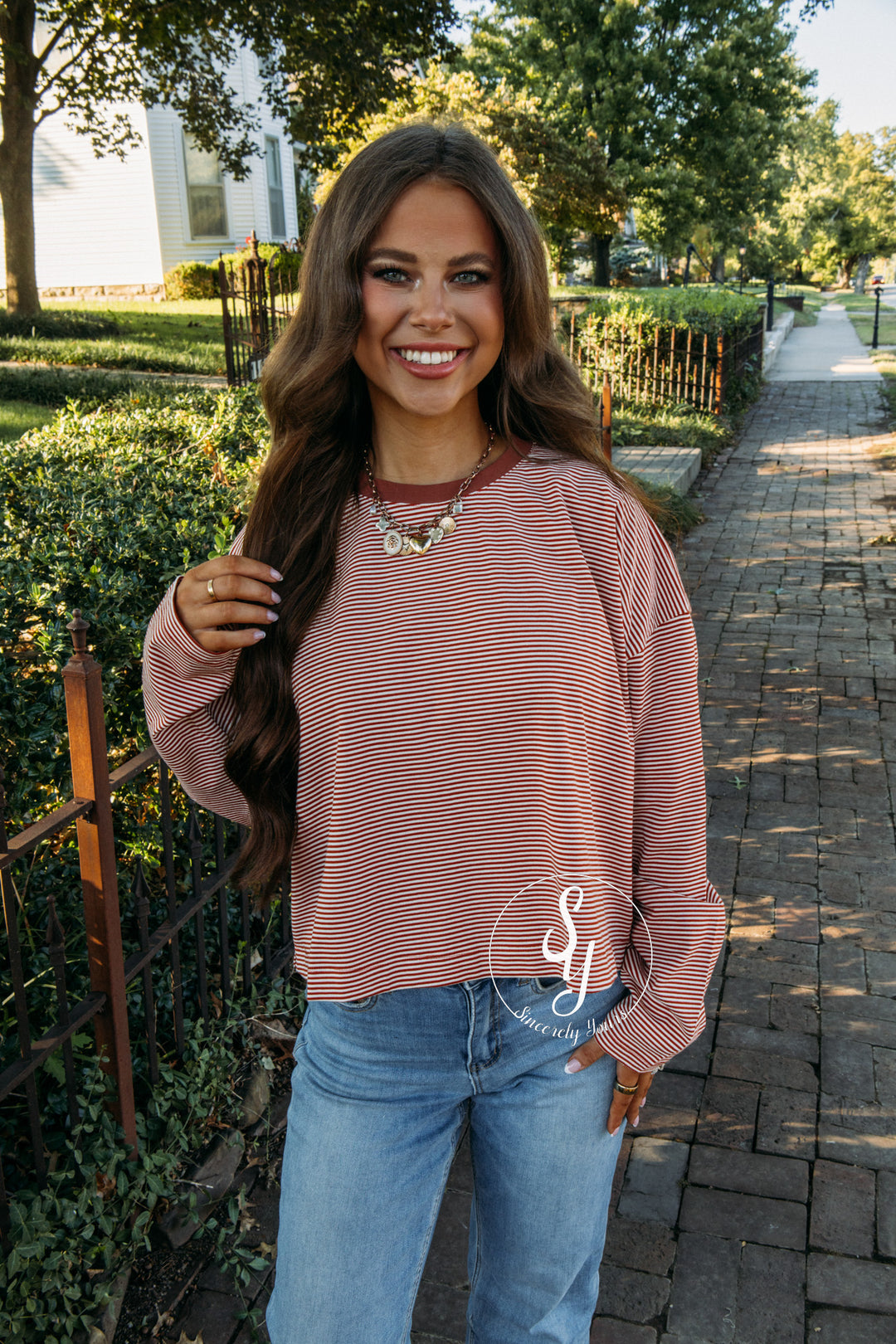 Carefree Striped Top - Rust/Cream