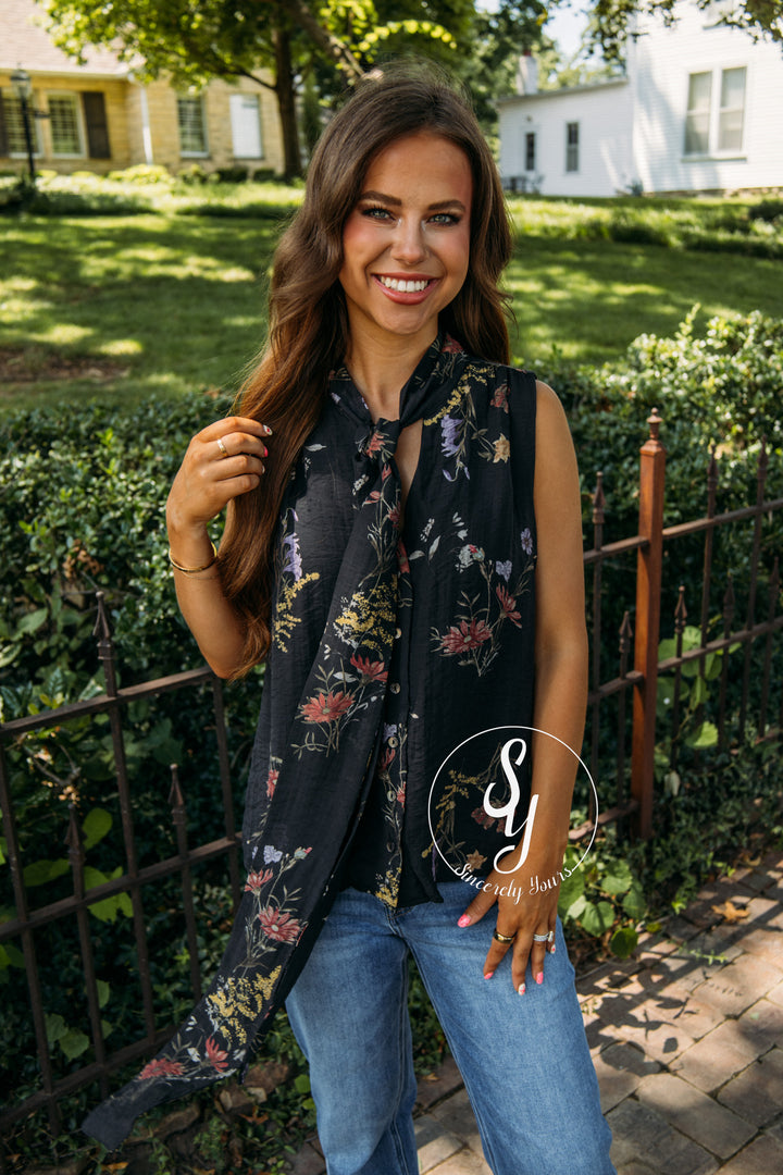Painted Floral Top - Black