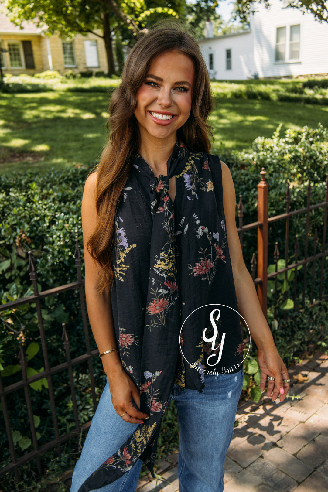 Painted Floral Top - Black