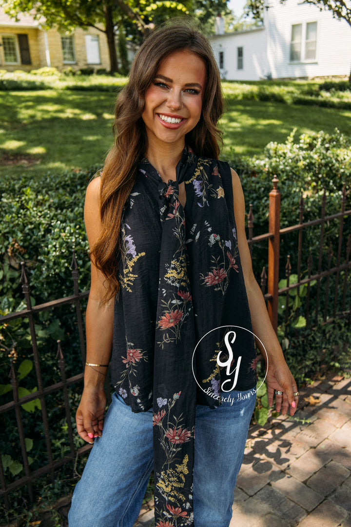 Painted Floral Top - Black