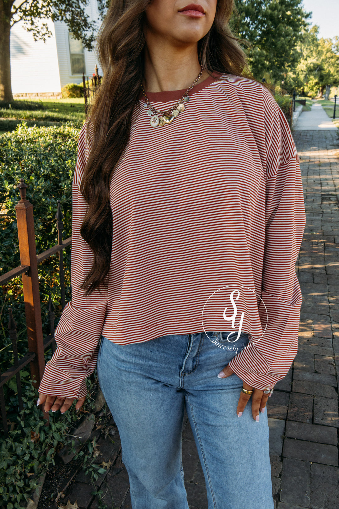 Carefree Striped Top - Rust/Cream