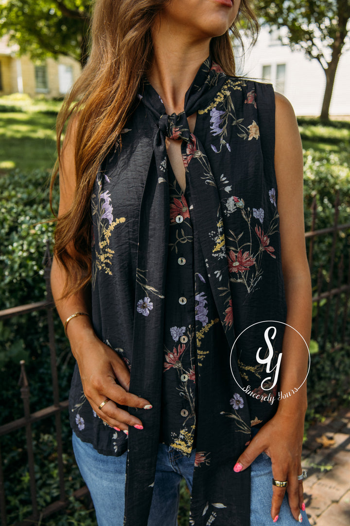 Painted Floral Top - Black