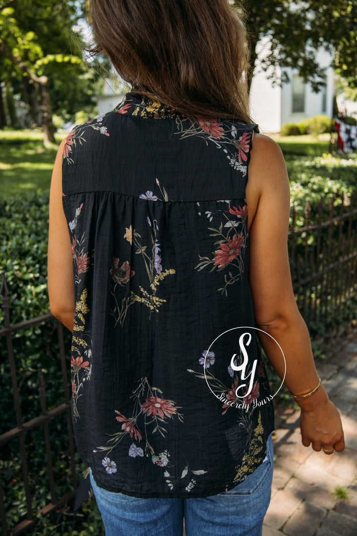 Painted Floral Top - Black