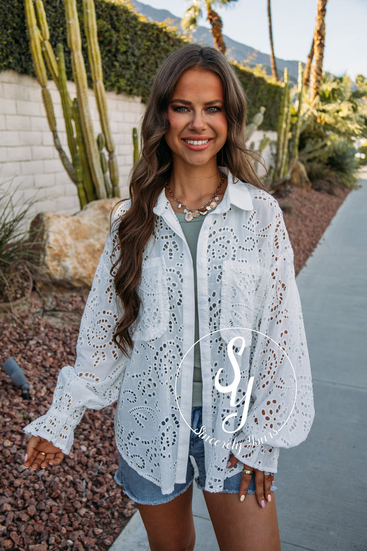 Eyelet Detail Top - White