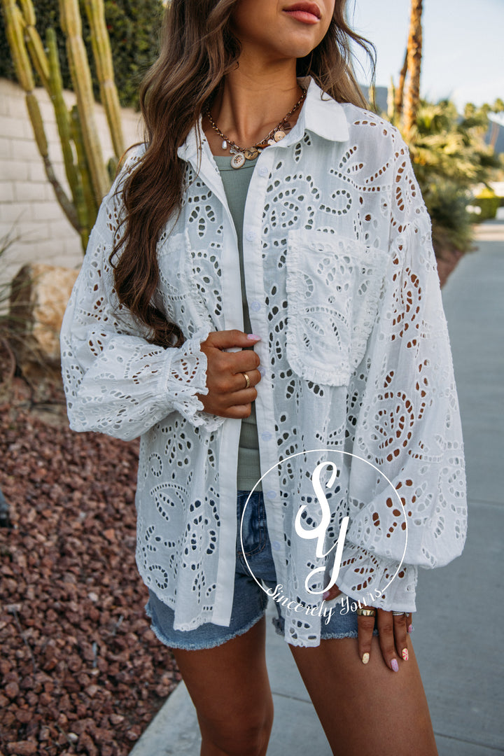 Eyelet Detail Top - White