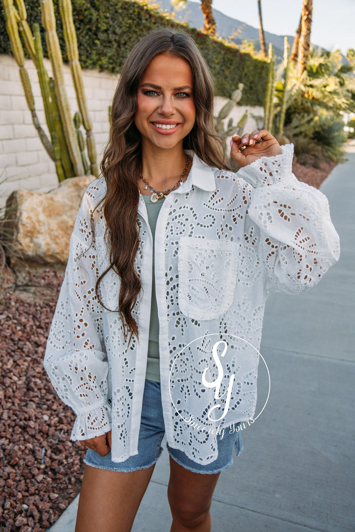 Eyelet Detail Top - White