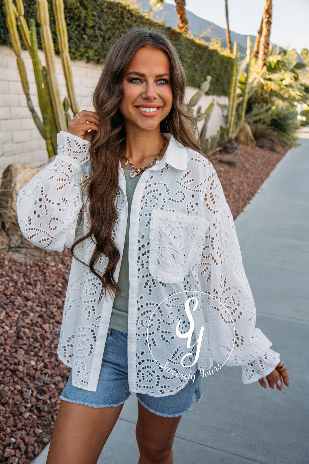Eyelet Detail Top - White