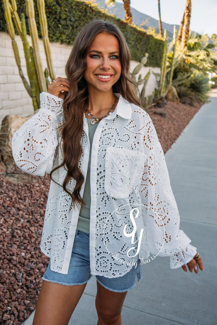 Eyelet Detail Top - White