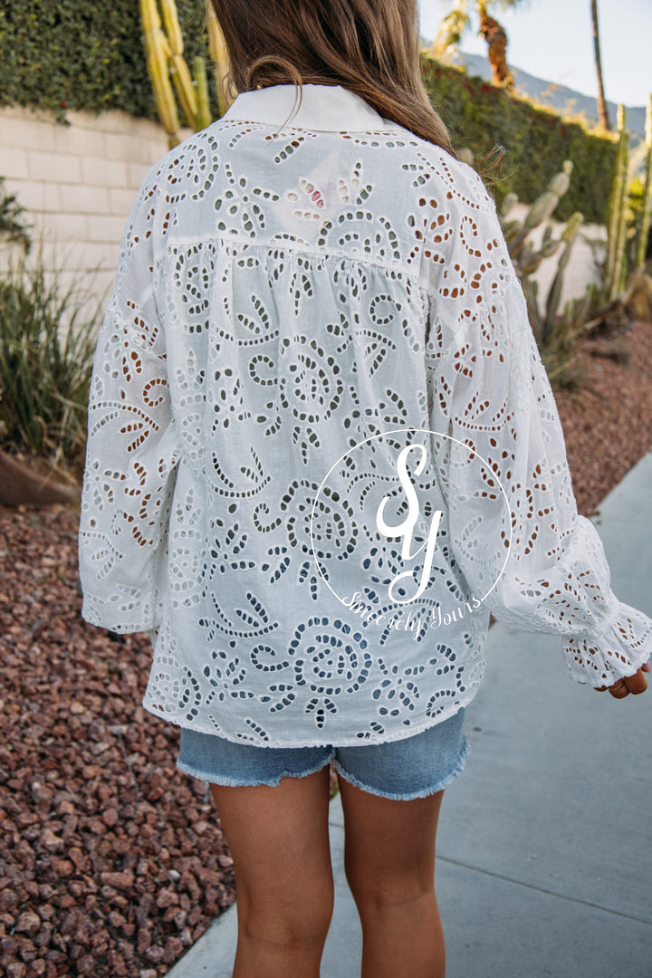 Eyelet Detail Top - White