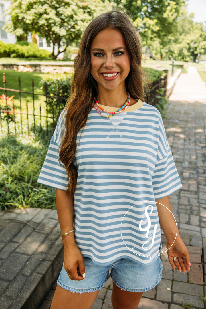 Harbor Stripe Top - Dusty Blue Multi