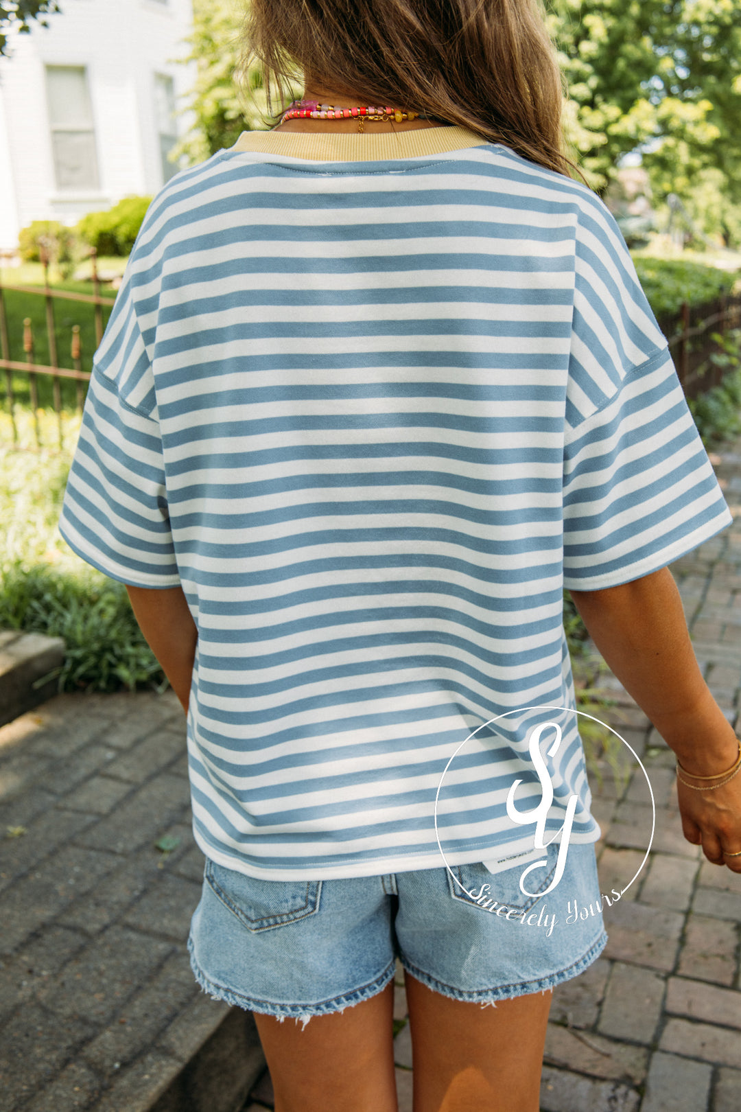 Harbor Stripe Top - Dusty Blue Multi