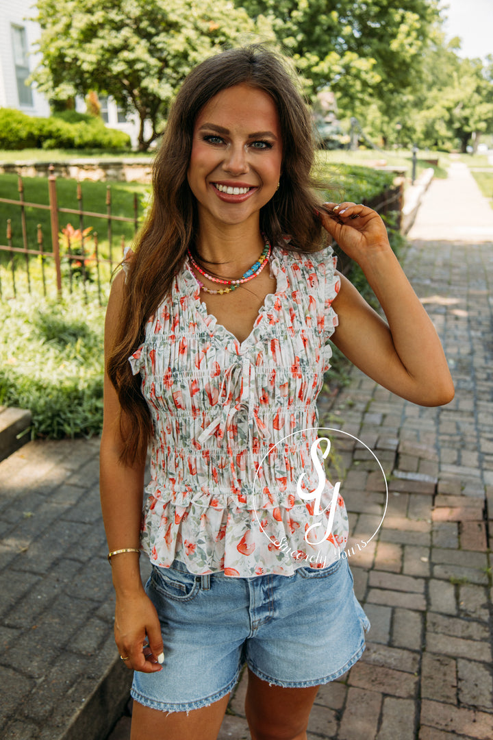 Flower And Ties Top - Pink