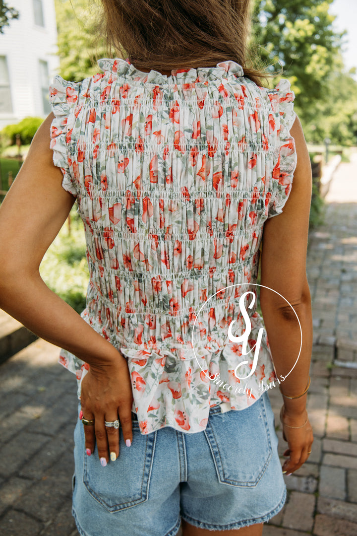 Flower And Ties Top - Pink