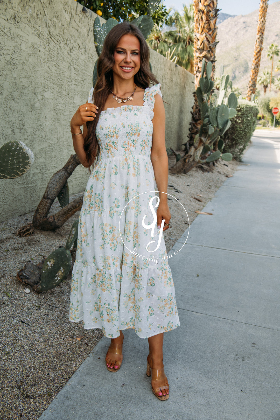 Eyelet Flower Dress - Yellow