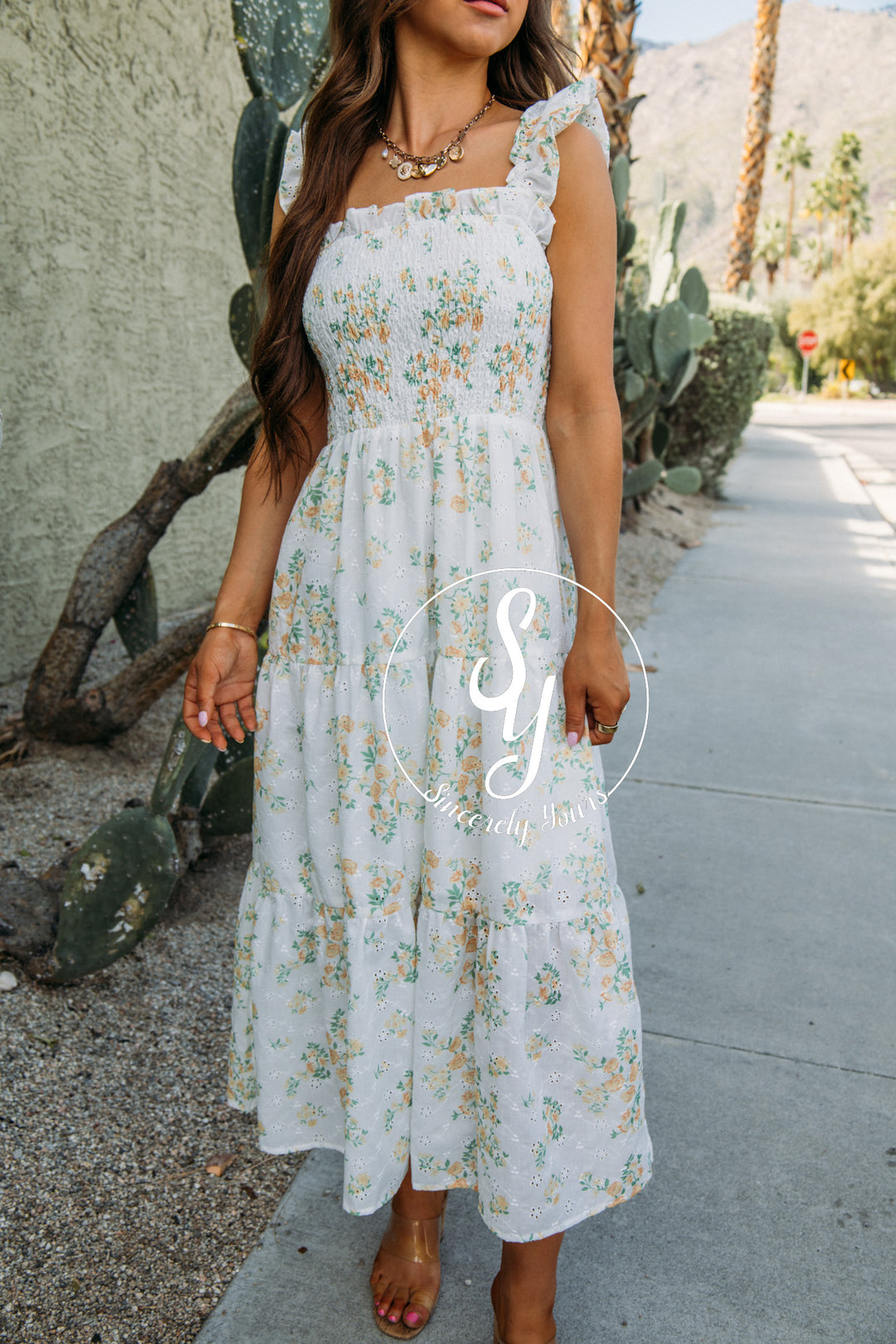 Eyelet Flower Dress - Yellow