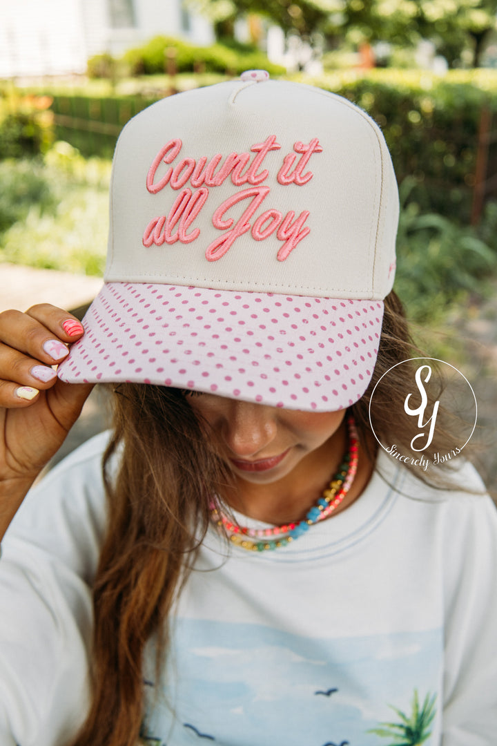 Count It All Joy Trucker Hat - Pink Polka Dot