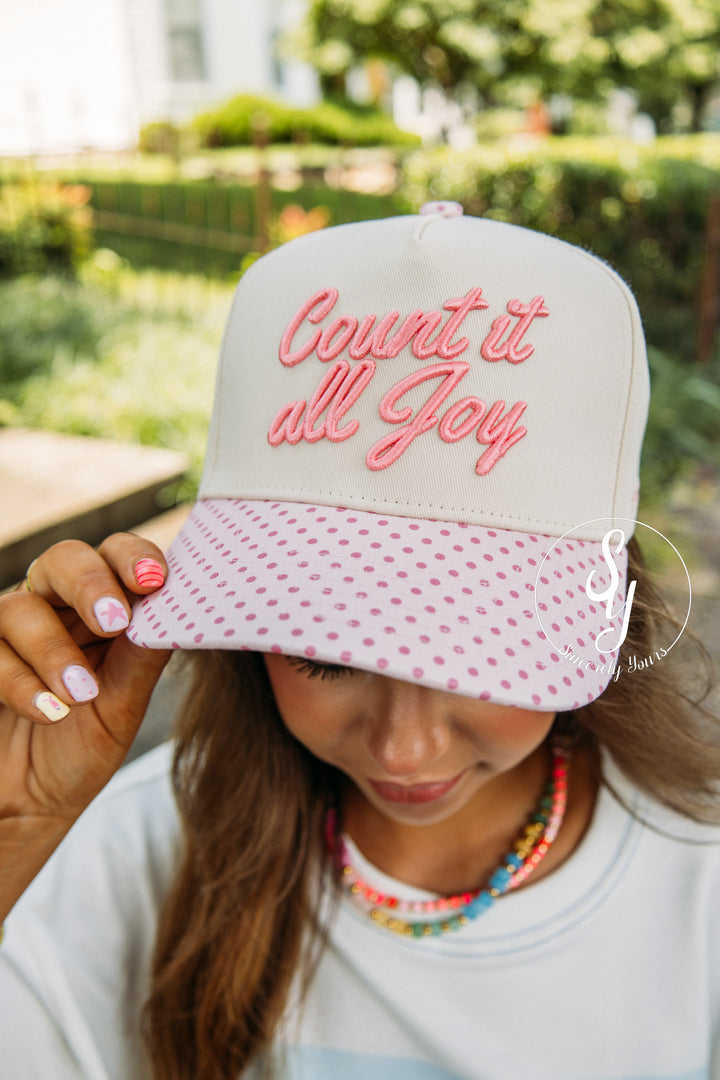 Count It All Joy Trucker Hat - Pink Polka Dot
