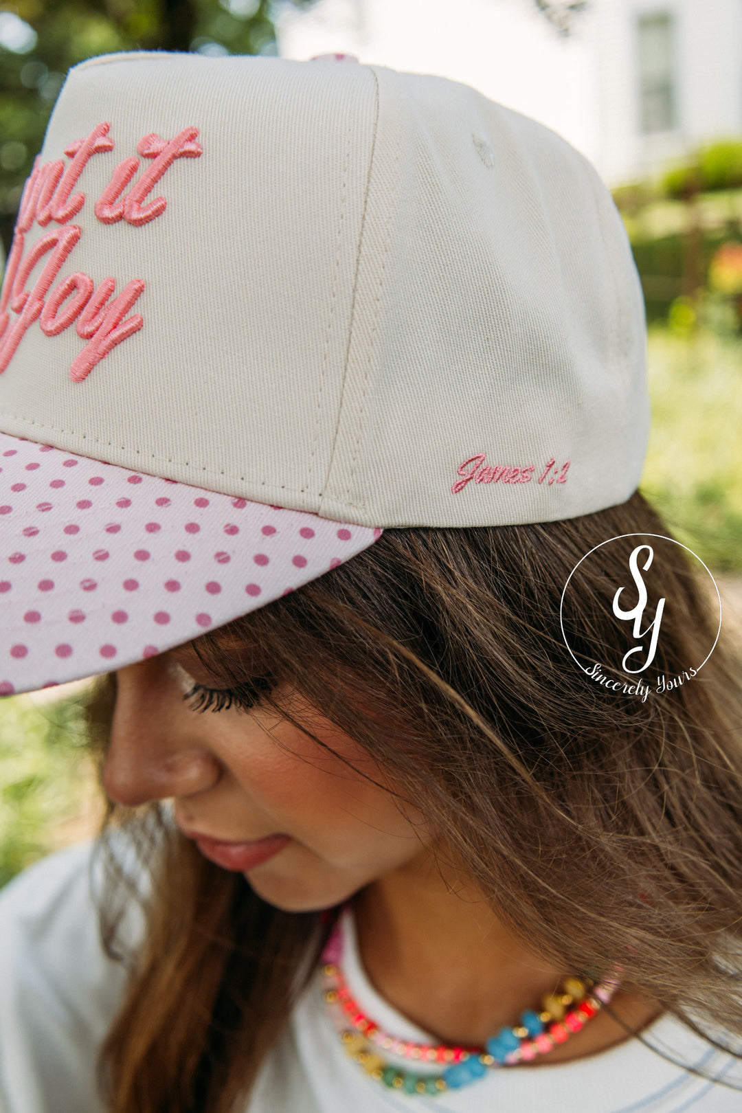 Count It All Joy Trucker Hat - Pink Polka Dot