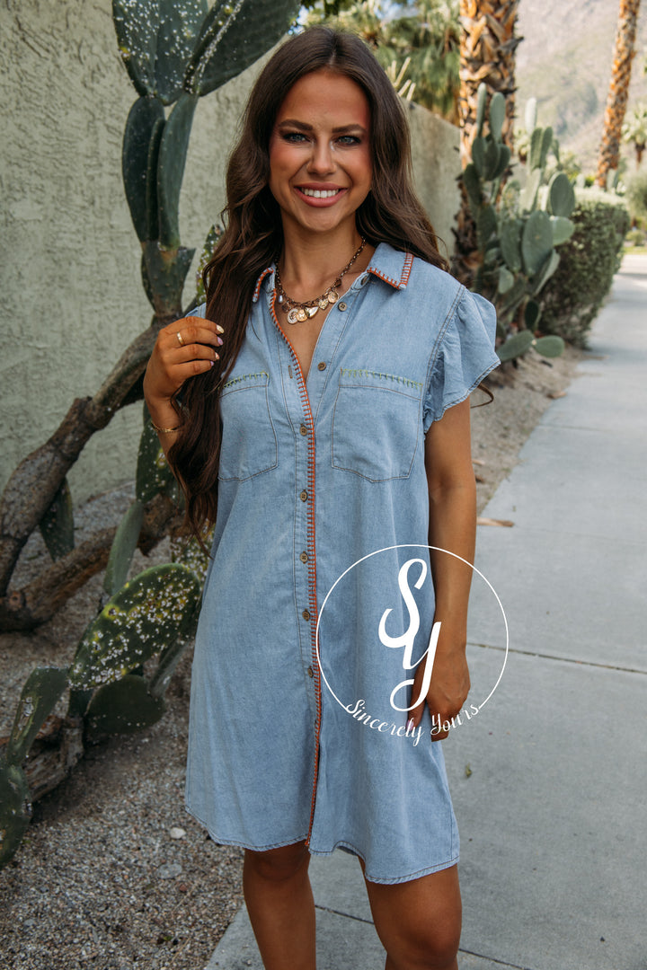 Brunch On The Coast Dress - Denim