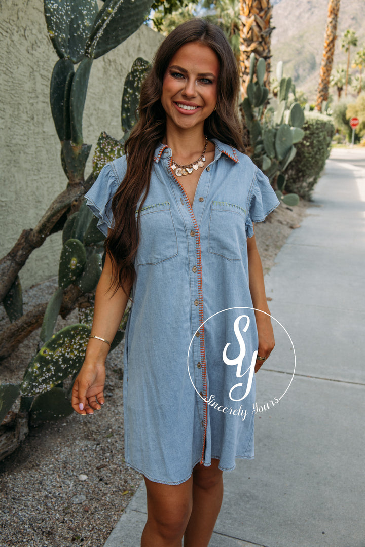 Brunch On The Coast Dress - Denim