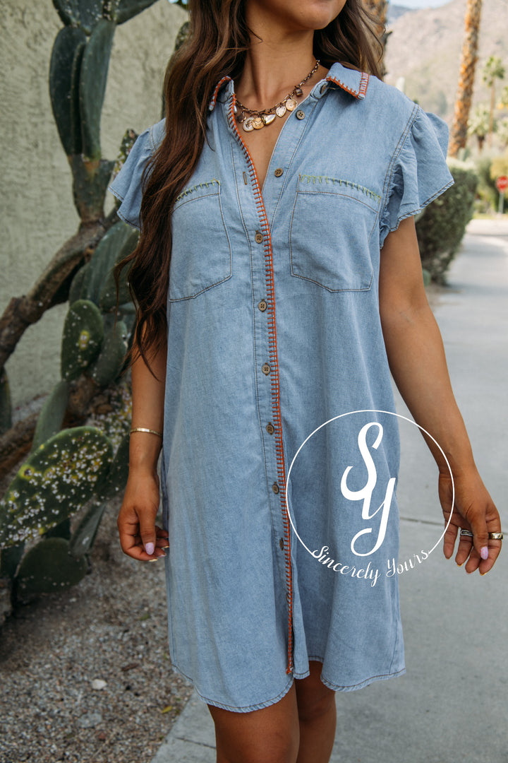 Brunch On The Coast Dress - Denim