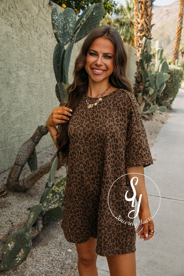 Look This Way Romper - Mocha Leopard