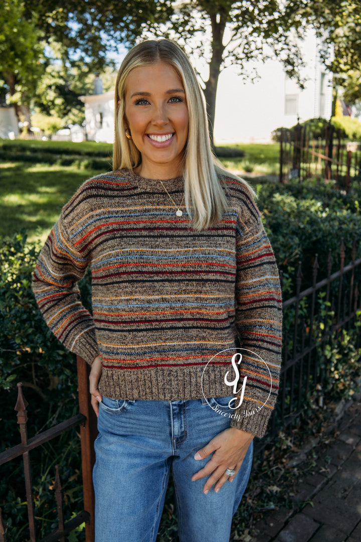 Cabin Cozy Striped Sweater - Choco Multi