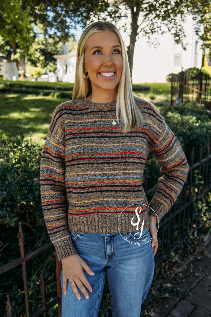 Cabin Cozy Striped Sweater - Choco Multi