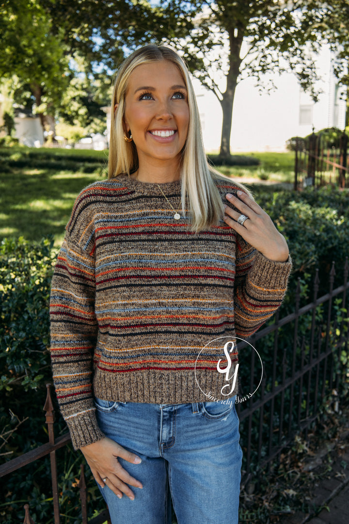 Cabin Cozy Striped Sweater - Choco Multi