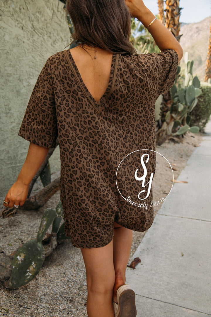 Look This Way Romper - Mocha Leopard