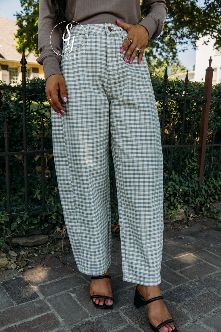 Martha Checkered Barrel Denim - Blue