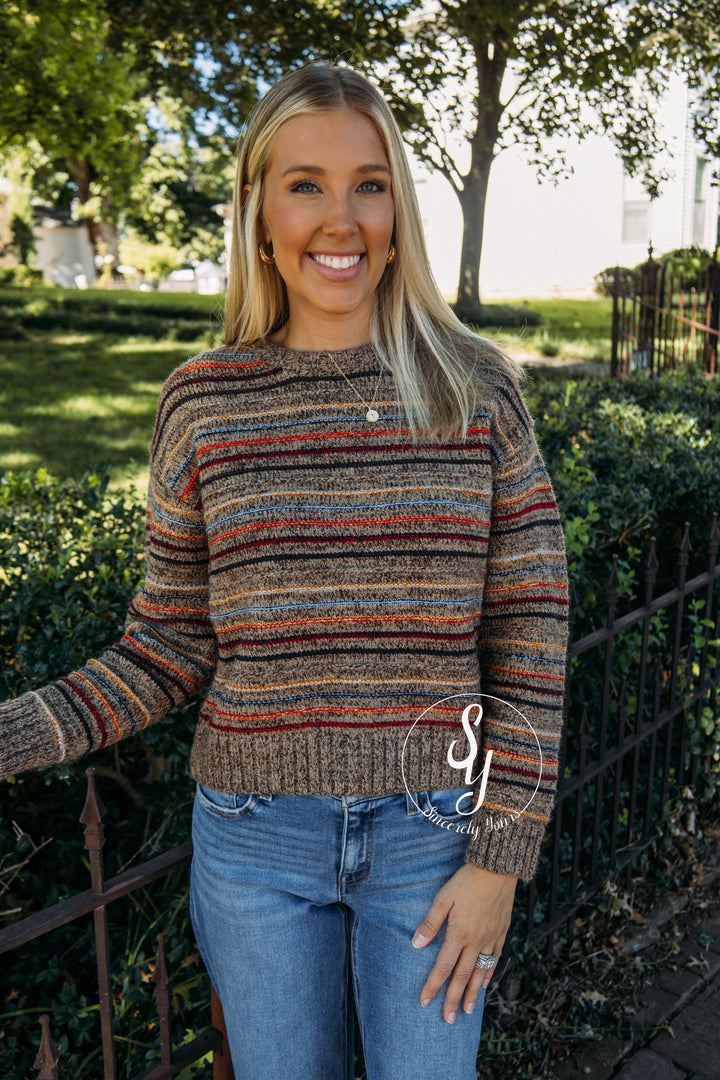 Cabin Cozy Striped Sweater - Choco Multi