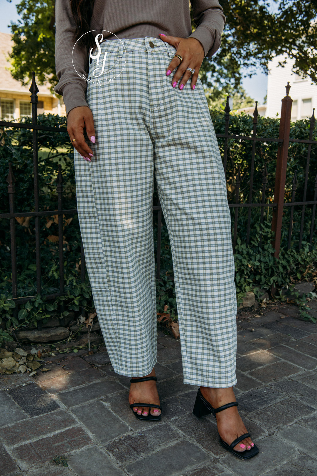Martha Checkered Barrel Denim - Blue